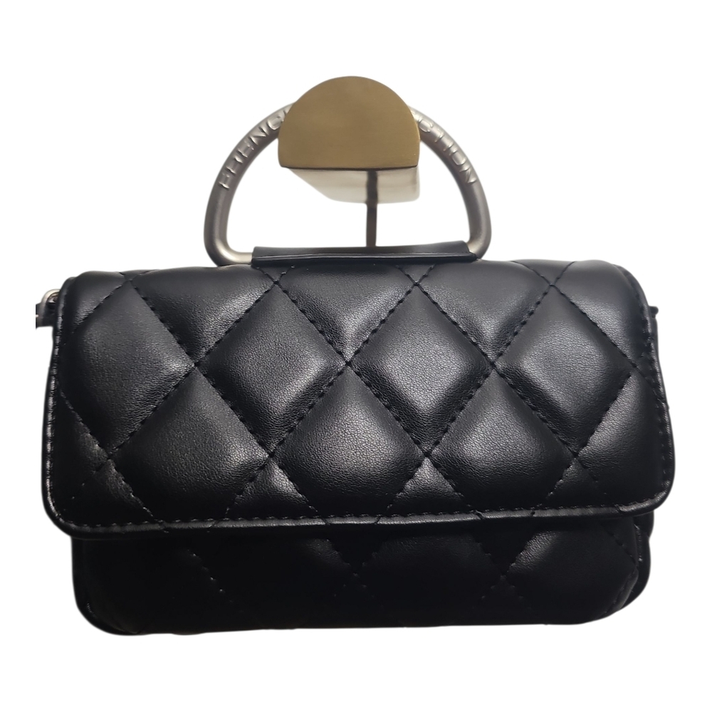 French Connection MELL Black Quilted Crossbody Tote‎ Clutch HandBag NWT